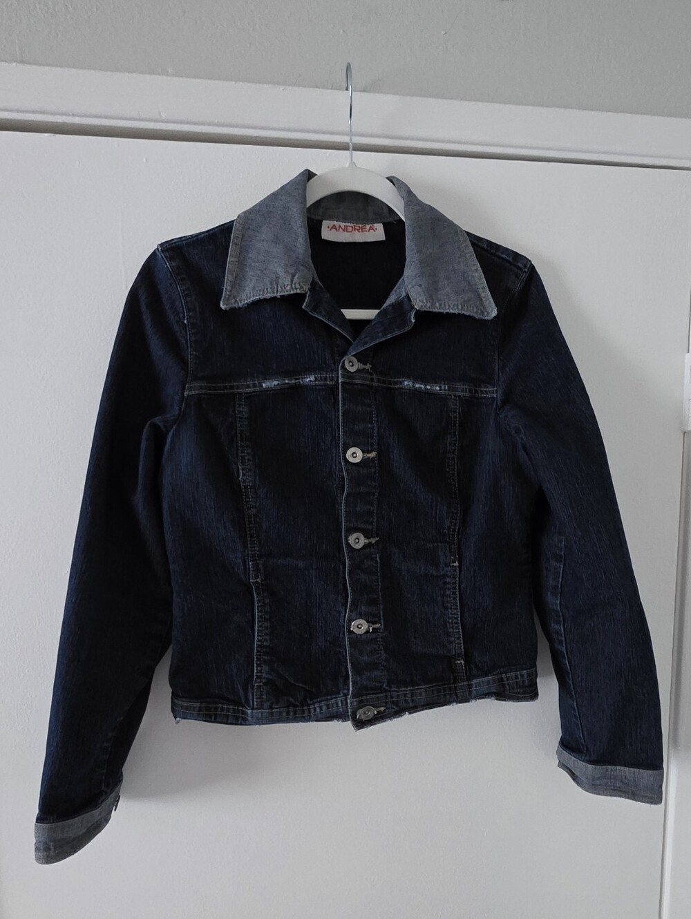 ANDREA FENZI Women Dark Blue Denim Jacket with Contrast Collar